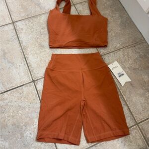 Orange Sports Bra and Shorts Set